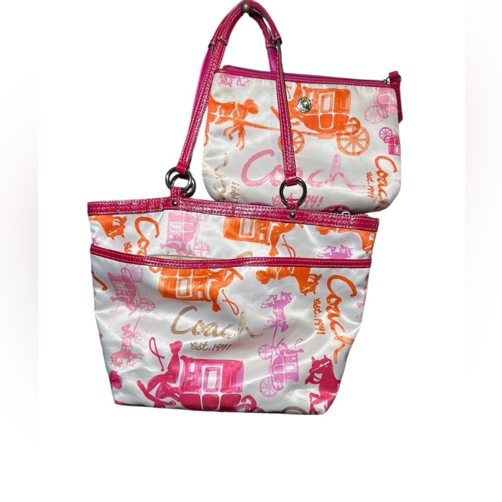 Coach Horse & Carriage Sateen Tote With Matching Pouch F14892
